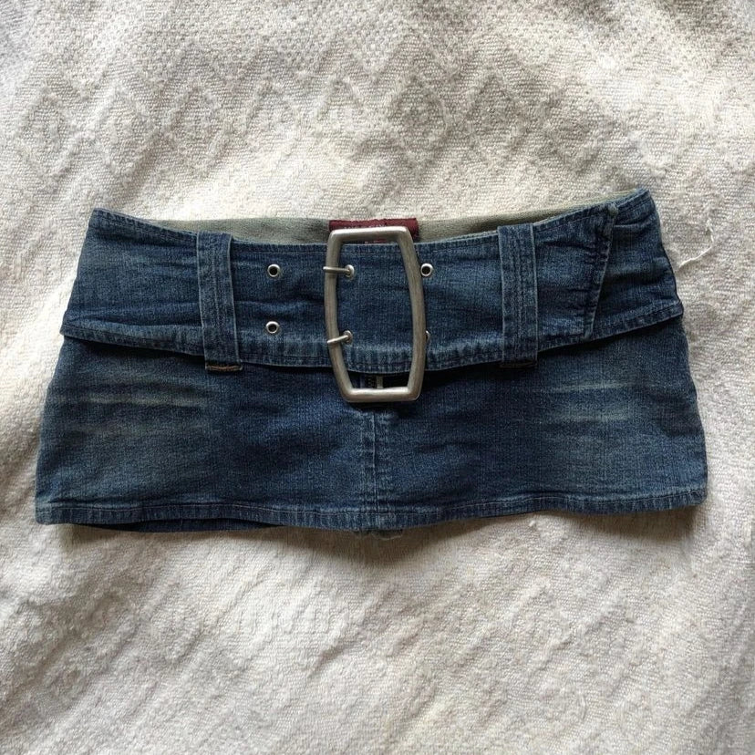 Y2K New Low Waist Micro Mini Skirt Harajuku Vintage Navy Blue Jean Short Skirt ladies Clothes Gothic Sexy Slim Short Skirt