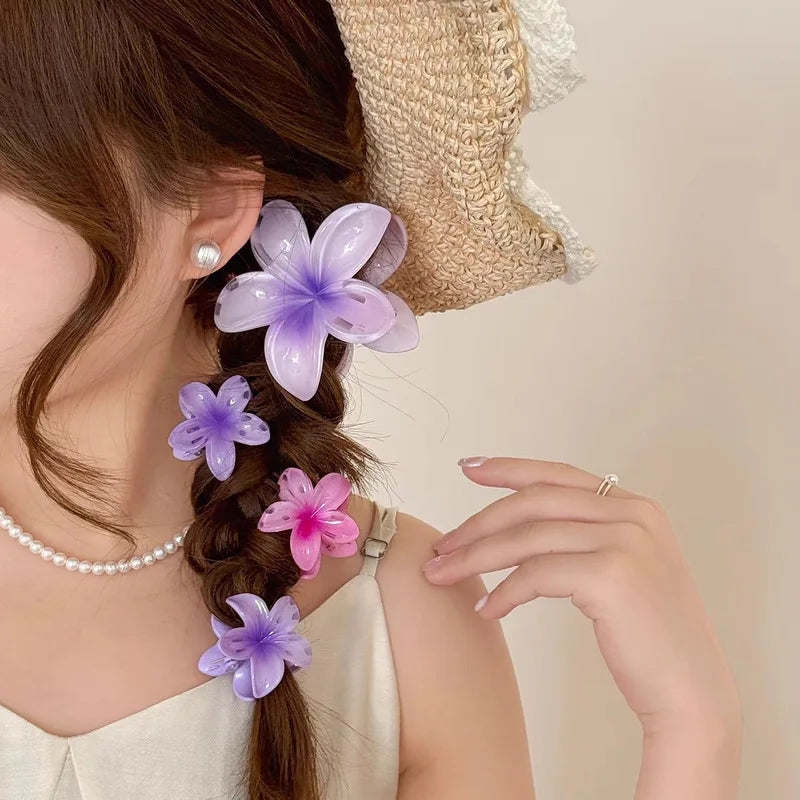 Summer Hawaiian Flower Hair Claw Clip Fashion Plastic Flower Hairpins Ponytail Clips Barrettes Beach Hair Accessories Headwear
