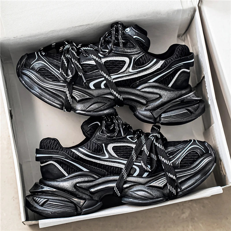 Men's Dad Shoes, Mesh Breathable Upper with Thick Sole for Height Increase, Multi-Strap Trendy Design, Versatile for Daily Commuting and Street Wear, Sports Casual Men's Shoes