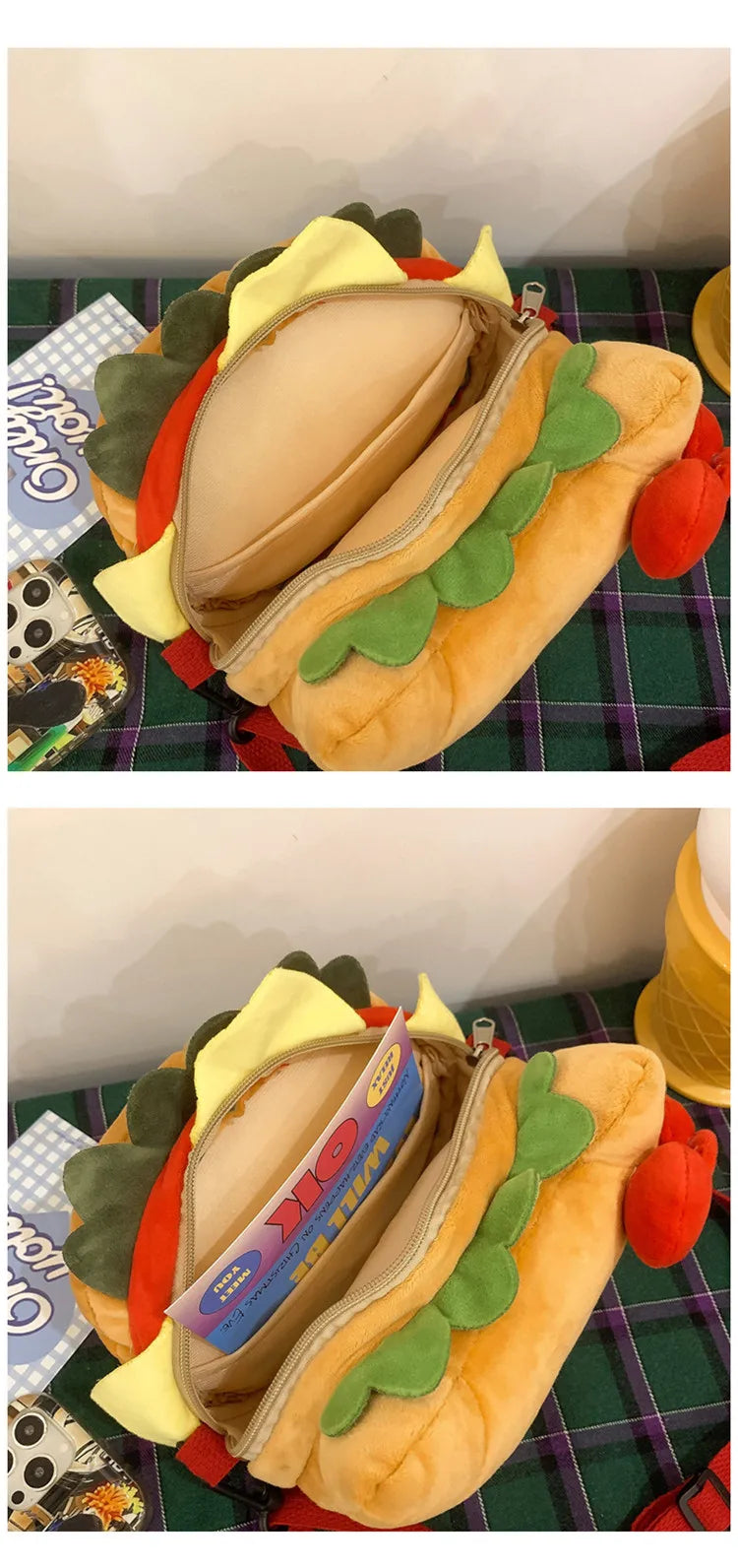 Hello Kitty Kawaii Hamburger Plush Mini Crossbody Bag Adorable Shoulder Purse for Teen Girls Kawaii Fashion Shoulder Bagfor Girl