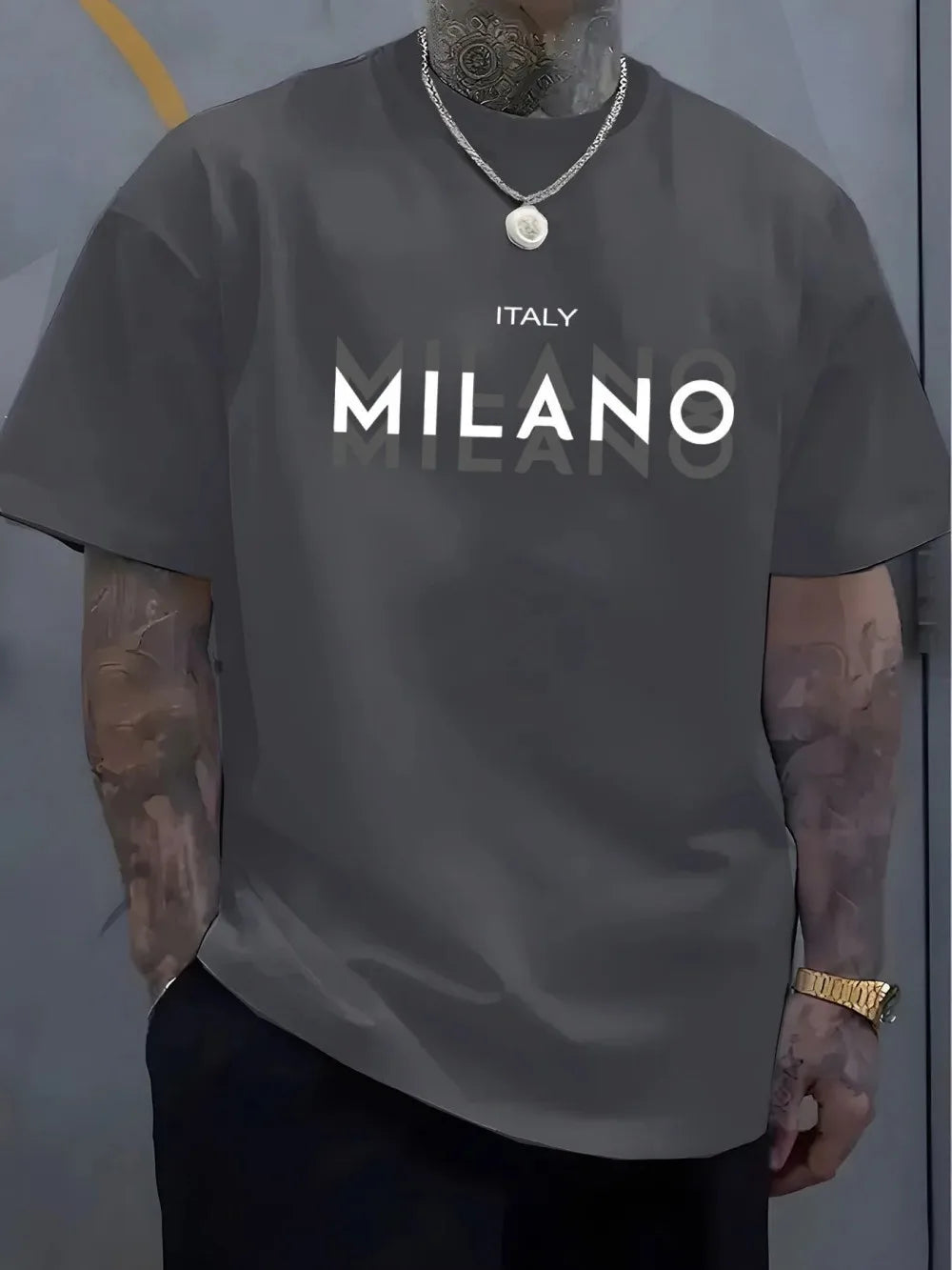 Men's summer casual comfortable breathable round neck T-shirt with letters and various shadow patterns outdoor fashion top