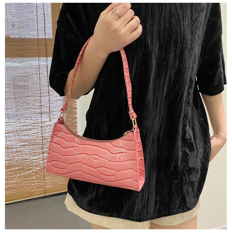 Fashion PU Leather Bags for Women Alligator Pattern Armpit Handbag Female Small Underarm Messenger Bag Purse Shoulder Handbags