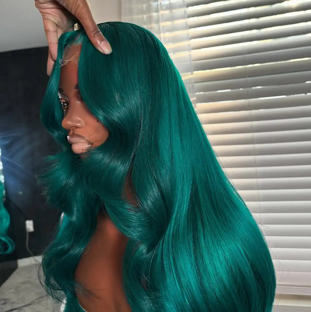 Transparent 13x4 Lace Frontal Body Wave Human Hair Wigs Colored Cyan Green 13x6 Lace Front Wig Brazilian Pre Plucked for Women