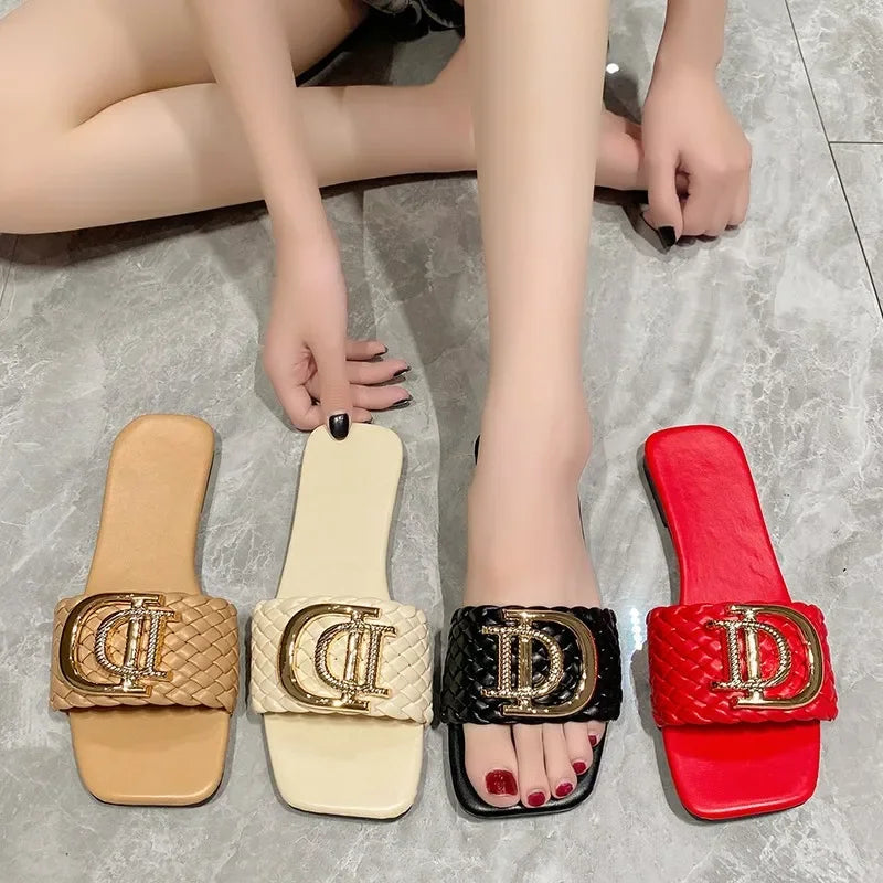 Women's designer flat slippers, luxury designer sandals, casual slippers with bottom, women's summer sandals, new women's shoes