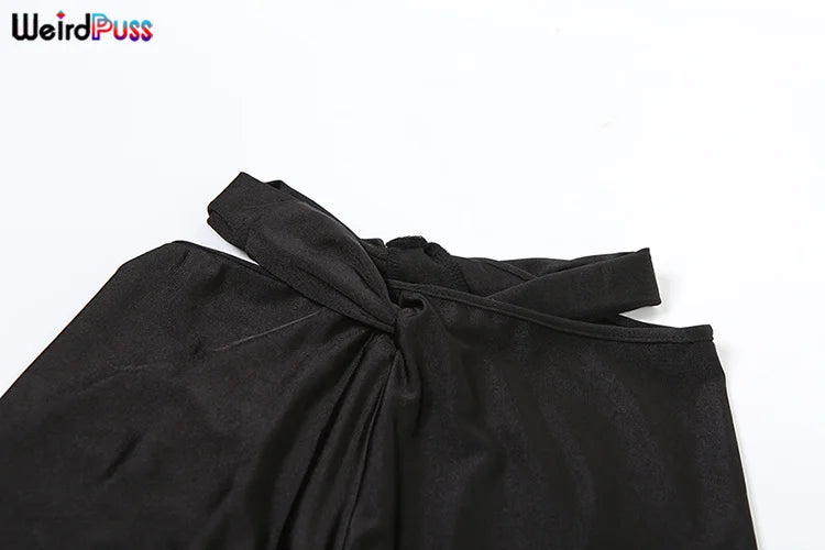 Weird Puss Sexy 2 Piece Set Women Hipster Halter Cross Wrapped Camisole+Ruched Hollow Leggings Street Summer Trend Matching Suit