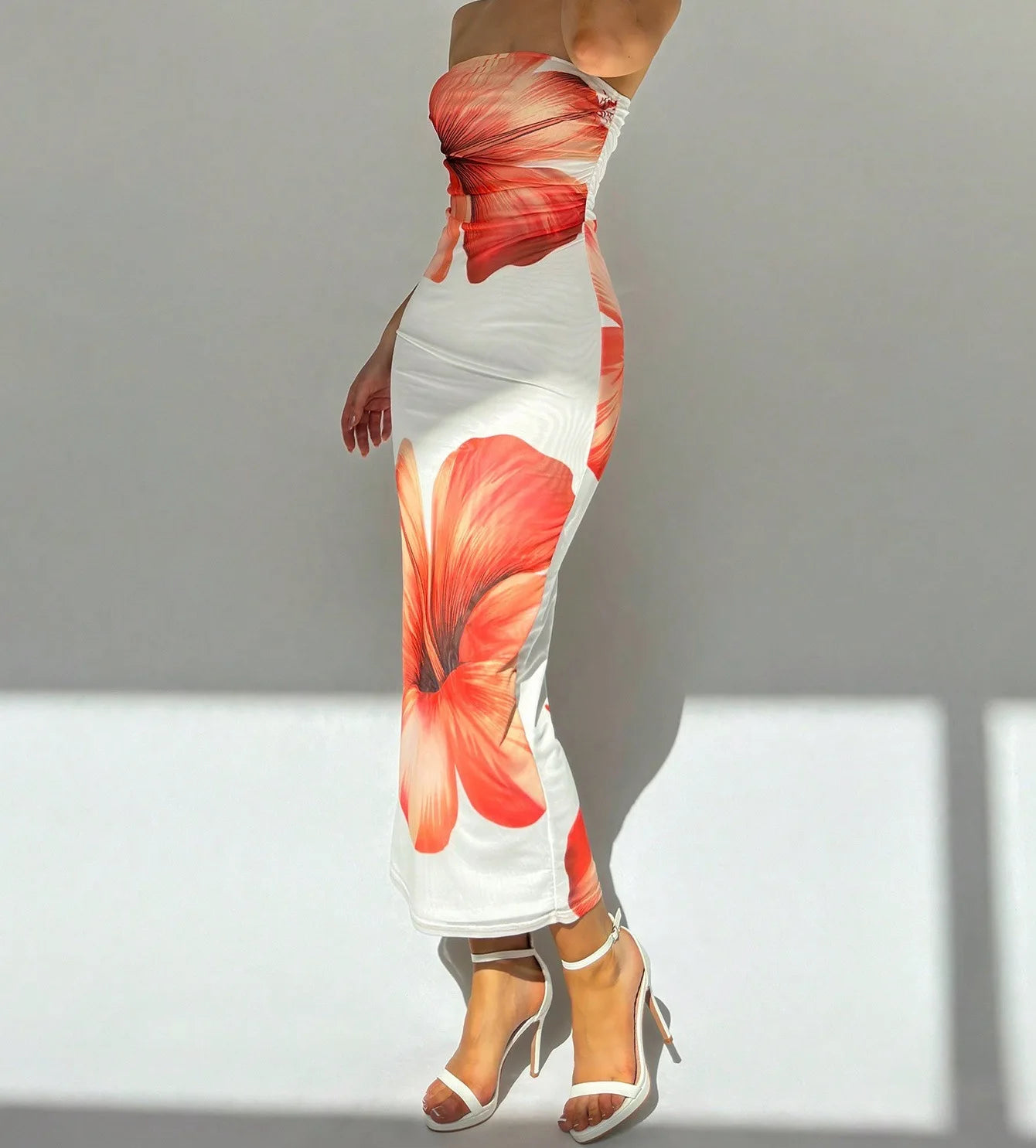 HLJ&GG Sexy Flowers Printing Bodycon Maxi Dresses Women Off Shoulder Sleeveless Backless Slim Vestidos Fashion Streetwear 2025
