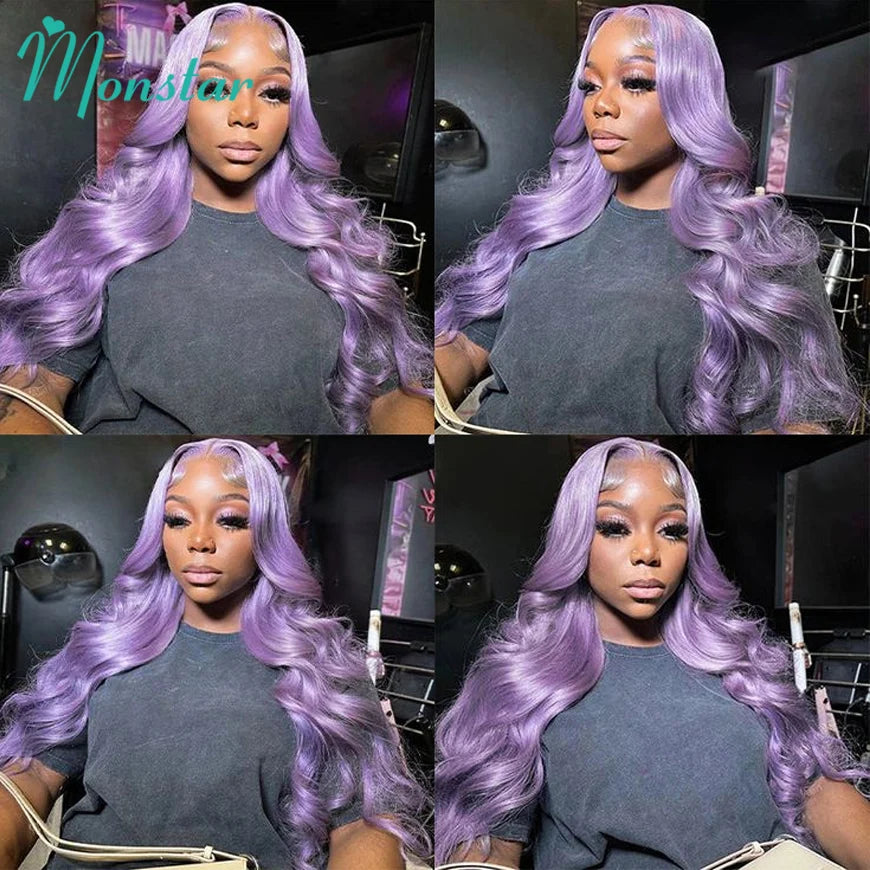 30 40 Inch Lavender Purple Body Wave Lace Front Wigs 613 Colored Human Hair Wigs Pre Plucked 13x6 HD Lace Frontal Wigs for Women