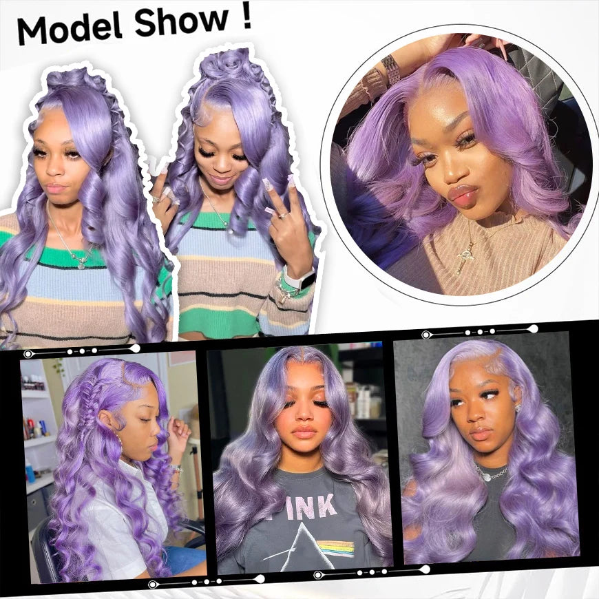 30 40 Inch Lavender Purple Body Wave Lace Front Wigs 613 Colored Human Hair Wigs Pre Plucked 13x6 HD Lace Frontal Wigs for Women