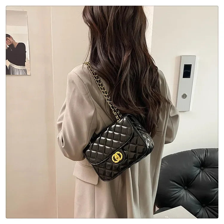 2025 New Women's Light Luxury Chain Square Bag Trendy Crossbody Shoulder Design | Versatile Handy Small Purse for Daily/Evening
