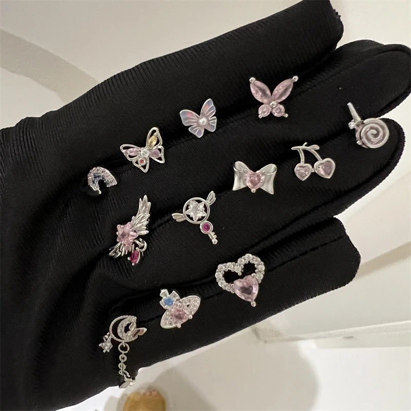 1PCS Cute Pink Zircon 316L Stainless Steel Ear Bone Nail New Fashion Y2K Punk Small Earring for Women Cochlea Jewelry Party Gift