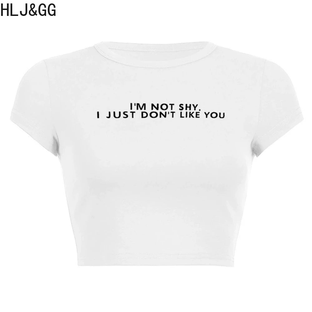 HLJ&GG Y2K Fashion Letter Print Slim Tshirts Two Piece Sets Women Round Neck Short Sleeve Top And Leopard Sequin Shorts Outfits