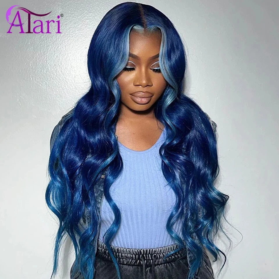 Blue Transparent 13x6 Lace Frontal Human Hair Wigs Brazilian Highlights Body Wave 13x4 Lace Front Wig Pre Pluck 5x5 Closure Wig
