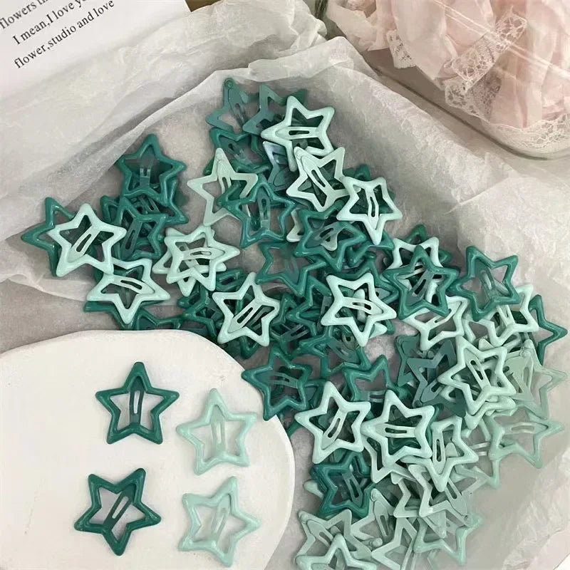 10/50pcs Colorful Kawaii Star Barrettes Y2K Sweet Girls BB Solid Star Hairclips Metal Snap Clip, Hair Jewelry Gifts
