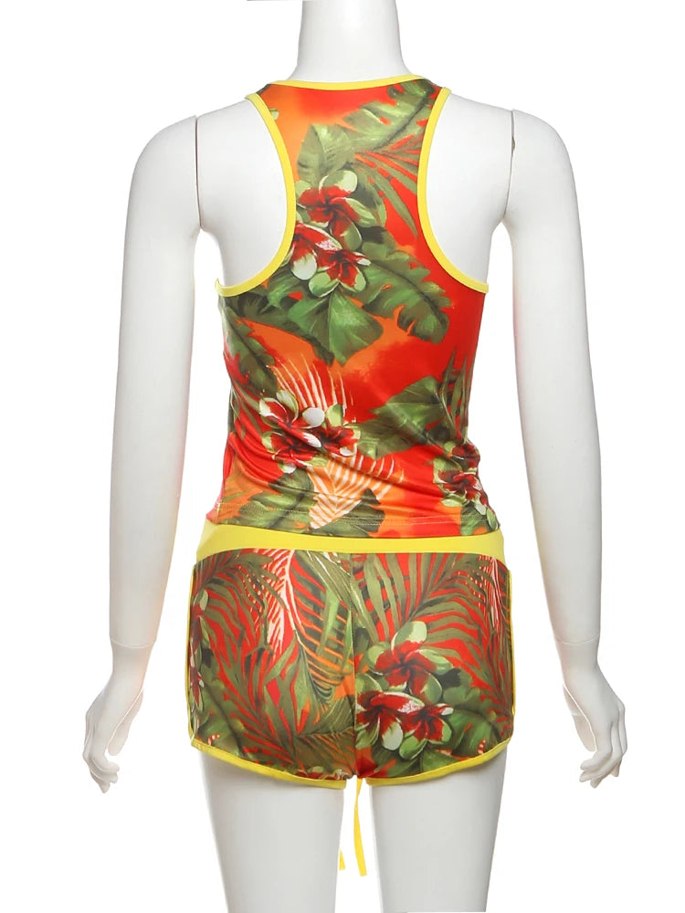 Weird Puss Colorful Print Women Tracksuit 2Piece Set Summer Casual Tank Tops+Shorts Matching Streetwear Stretch Activity Outfits