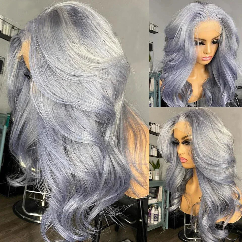 100% Vietnamese Silver Grey Lace Front Wig Human Hair Lace Frontal Wig Body Wave 13x4 HD Lace Platinum Blonde Colored Gray Wigs