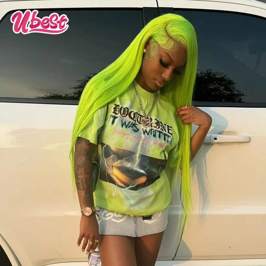 13x6 Green 613 Colored Straight Lace Front Human Hair Wigs 180% Density Brazilian Hair Transparen Lace Frontal Wigs For Women