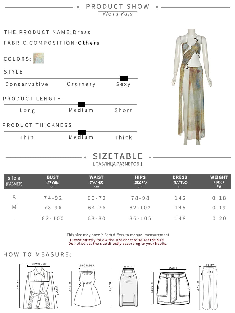Weird Puss Hollow Halter Dress Women See through Summer Trend Sleeveless Waistless Vintage Print Long Bodycon Clubwear Vestidos