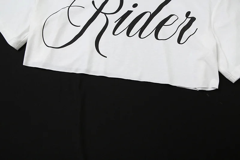 HLJ&GG Y2K Fashion Letter One Shoulder Crop Top Two Piece Sets Women Loose Tshirts And Tiger Shorts Outfits Summer Streetwear