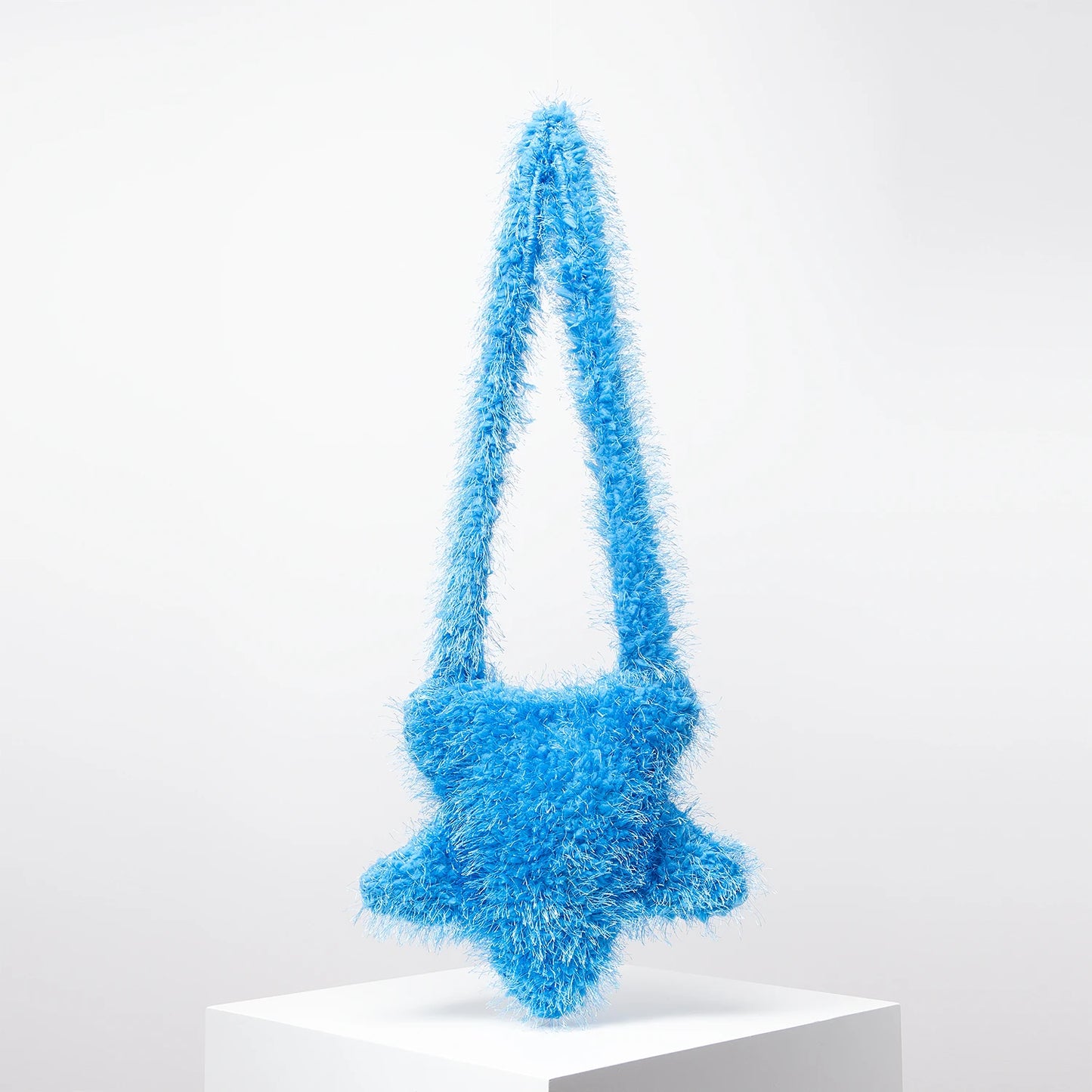 Y2k Star Shape Candy-colored Plush Crossbody Bag For Young Ladies, Autumn & Winter Puffy Solid Colored Woman Shoulder Bag