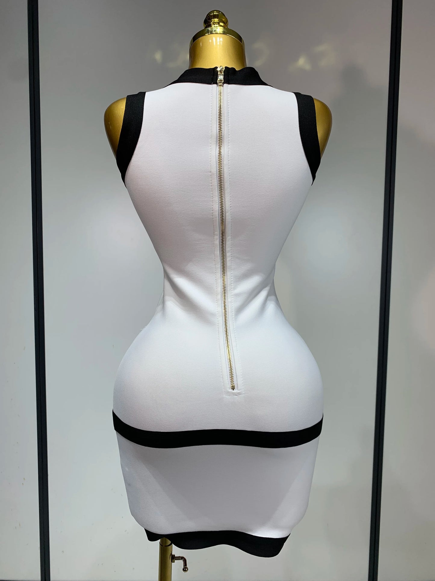 Women Sexy Backless Black White Button Mini Bandage Short Dress Celebrity Elegant Evening Party Holiday Club Dress