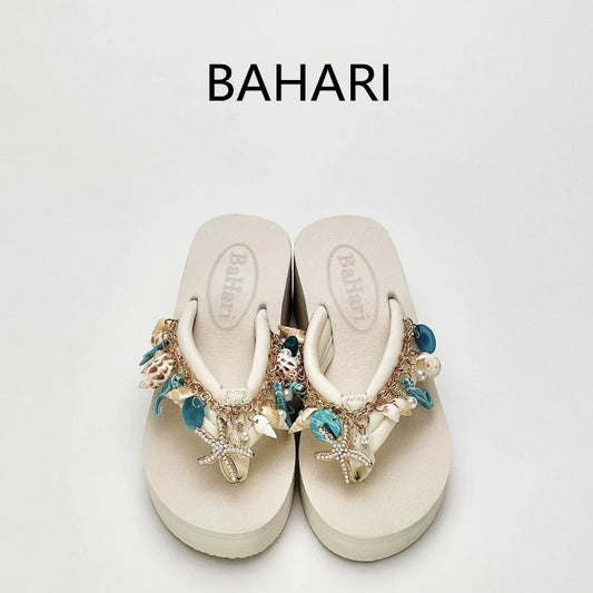 Bohemian High-heeled Flip-flops for Women Summer Vacation Platform Beach Slippers