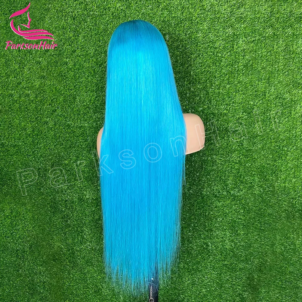 250 Density Blue Colored Straight Lace Front Real Human Hair Wigs Brazilian 13x4 13x6 Transparent Lace Frontal Wigs For Women