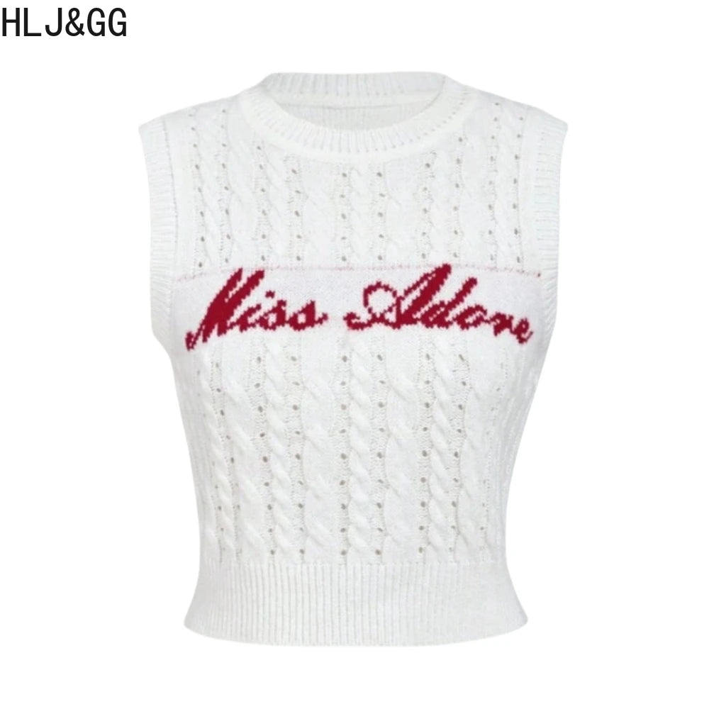 HLJ&GG Fashion Knitting Printing Tank Top Two Piece Set Women Sleeveless Slim Crop Vest+Leopard Side Bandage Mini Skirts Outfits