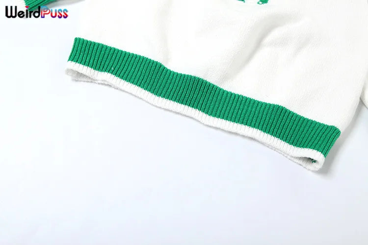 Weird Puss Knit Women 2 Piece Set 2024 Summer Trend Casual Polo Neck Short Sleeve Crop Tops+Skirts Matching Streetwear Outfits