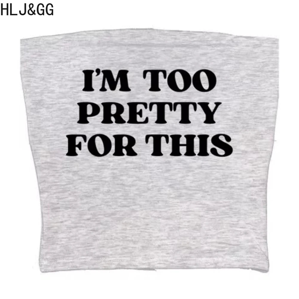 HLJ&GG Y2K Fashion Letter Print Two Piece Sets Women Round Neck Short Sleeve Slim Crop Top + Pleated Mini Skirts Outfits 2025