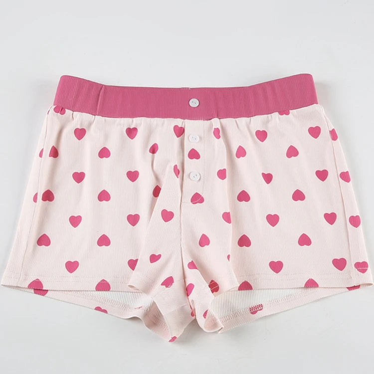 STYLISH LADY Heart Printed 2 Piece Set Women Short Sleeve Crop Top and Shorts Suits 2025 Summer Valentine's Day Home Sleepwear