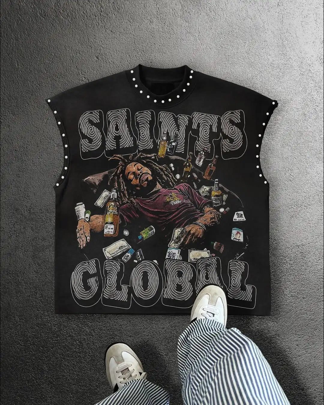 Casual and fashionable Gothic printed pure cotton vest Y2K summer classic loose Harajuku hip-hop oversized sleeveless top