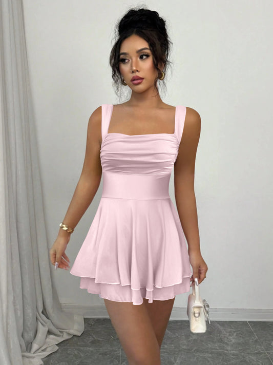 Sexy Square Neck Shoulderless Slim Fit Dress Nightclubs Parties Elegant Double-Layer Ruffled Edge Puffy Women Mini dress