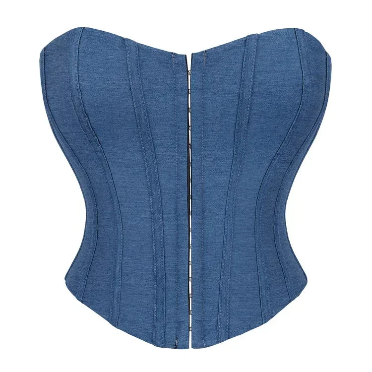 Fashion jeans Corset Crop Tops Female Underwear Backless Body Shaper Short Torso Bustier Vest Blue