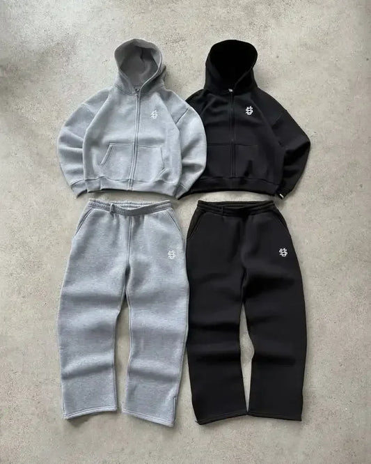Embroidered sweatpants two-piece set Y2K clothing men's hip-hop oversized sweatpants casual zipper hoodie