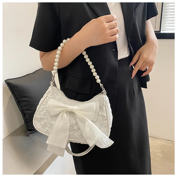 Pearl Female Bag Retro Luxury Designer Handbag Bow Crossbody Bags Fashion Canvas Women's 2023 Trend Shoulder bag Purses