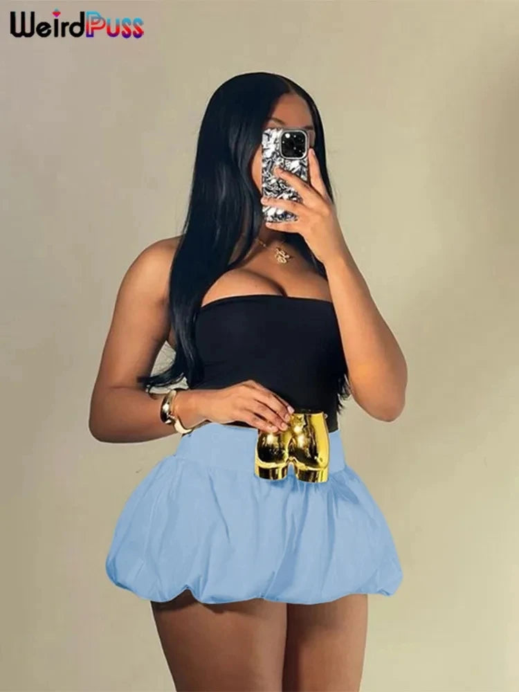 Weird Puss Ball Gown Skirts Women Y2K Hottie 2024 Summer Trend Midnight Waistband Miniskirts Birthday Streetwear Wild Bottoms