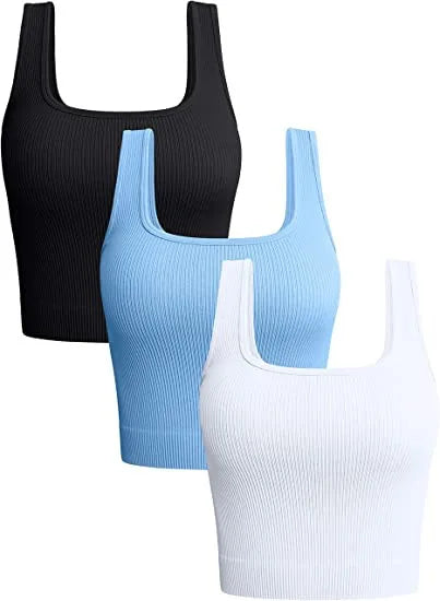 Women Solid Square Neck Ribbed Tank Top Camisole Women Summer Basic Elastic Sleeveless Crop Tops