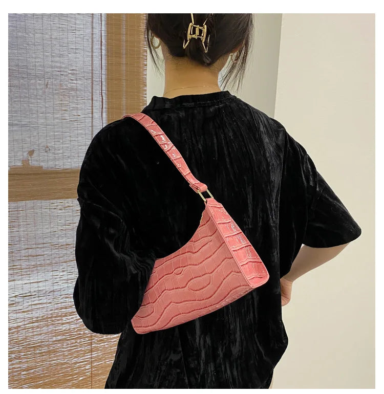 Fashion PU Leather Bags for Women Alligator Pattern Armpit Handbag Female Small Underarm Messenger Bag Purse Shoulder Handbags