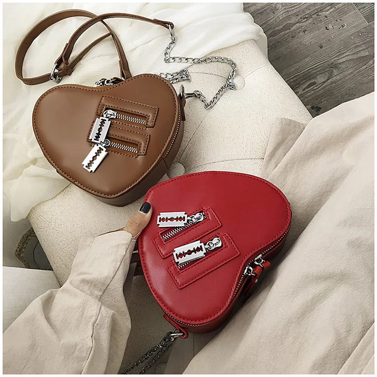 Gothic Heart Blade Zipper Chain Crossbody Bags for Women Girl Casual Shoulder Purses Handbags Techwear Summer Wallet Goth