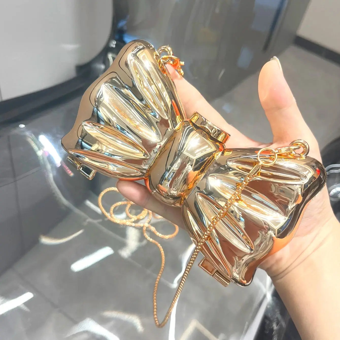 Golden Evening bag Purses and handbag luxury Designer shoulder bags funny shape Party Wedding Round Acrylic Shiny Clutch purse