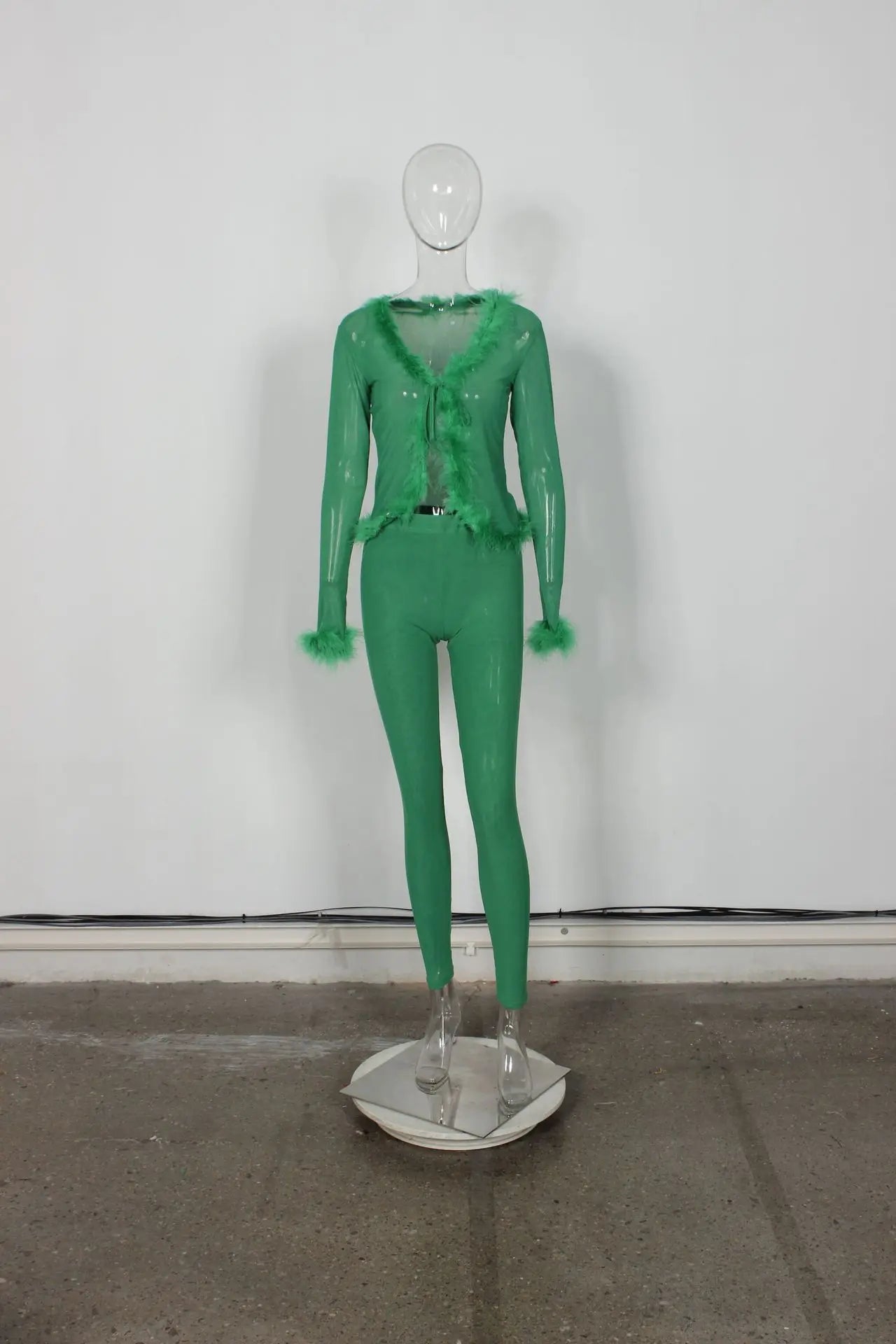 Weird Puss Sexy Fashion 2 Piece Set Women Fluff Patchwork Lace-Up Full Sleeve+Skinny Peach Hip Pants Club Coquett Trend Outfits