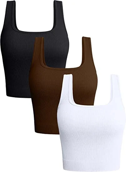 Women Solid Square Neck Ribbed Tank Top Camisole Women Summer Basic Elastic Sleeveless Crop Tops