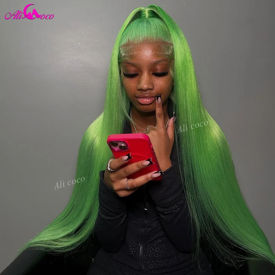 Light Green Human Hair Wig 13x4 13x6 Lace Front Wig Brazilian Human Hair Pre Plucked Green Colored Lace Frontal Wigs for Women