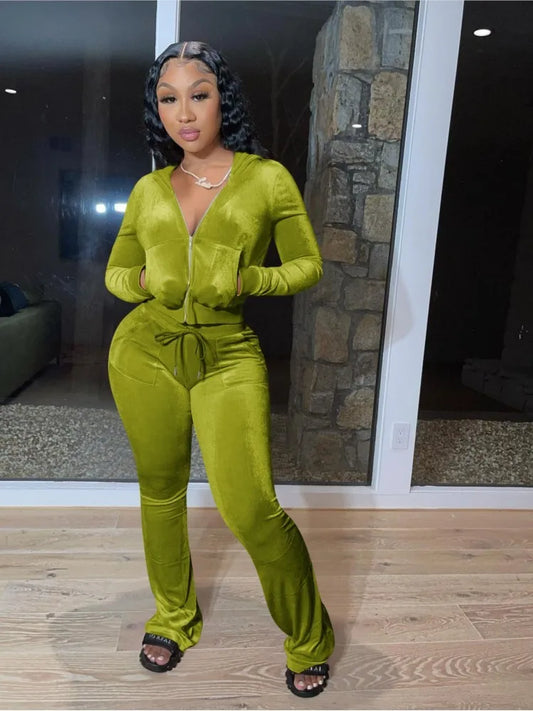 Fashion Sexy Slim 2 Piece Set For Women Casual Solid Hooded Zip Tops+High Waist Pants Sets Outfits Lady Sports Women's Clothing