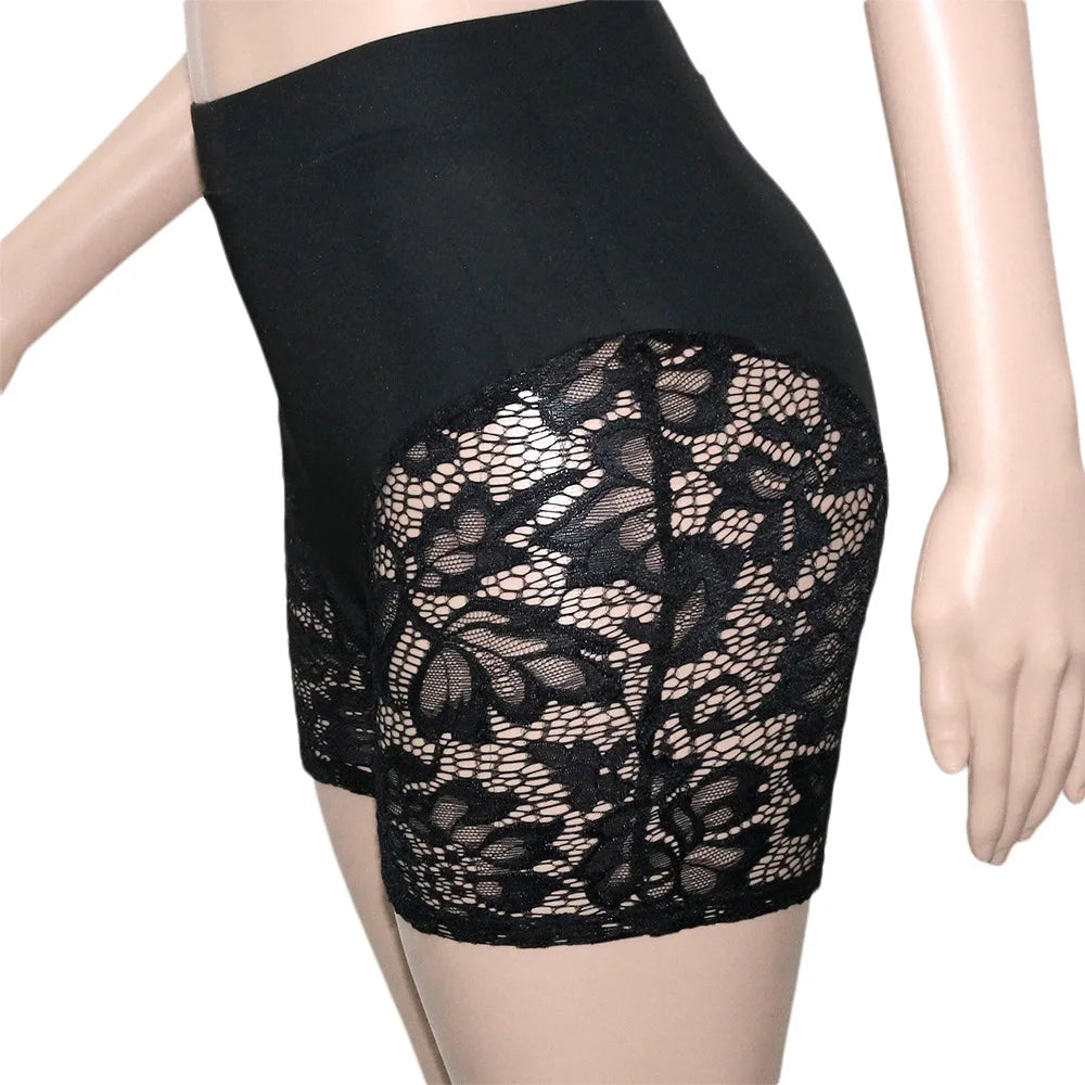 HLJ&GG Sexy Lace Hollow See Though Two Piece Sets Women V Neck Spaghetti Strap Slim Crop Top + Shorts Outfits Fashion Streetwear