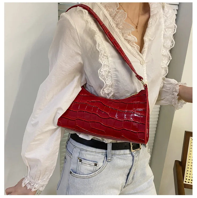 Fashion PU Leather Bags for Women Alligator Pattern Armpit Handbag Female Small Underarm Messenger Bag Purse Shoulder Handbags