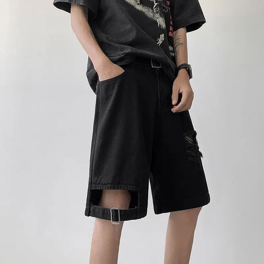 Denim Summer Thin American Ripped Denim Versatile Loose Casual Mid-sized Pants, men's jeans