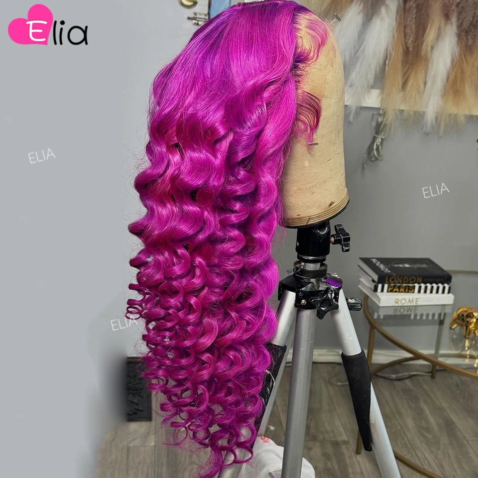 Lace Front Human Hair Wigs Purple 13x4 Loose Wave 13x6 Lace Frontal Wig Human Hair Transparent Lace Wigs Bouncy Curly Human Wigs