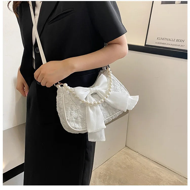 Pearl Female Bag Retro Luxury Designer Handbag Bow Crossbody Bags Fashion Canvas Women's 2023 Trend Shoulder bag Purses