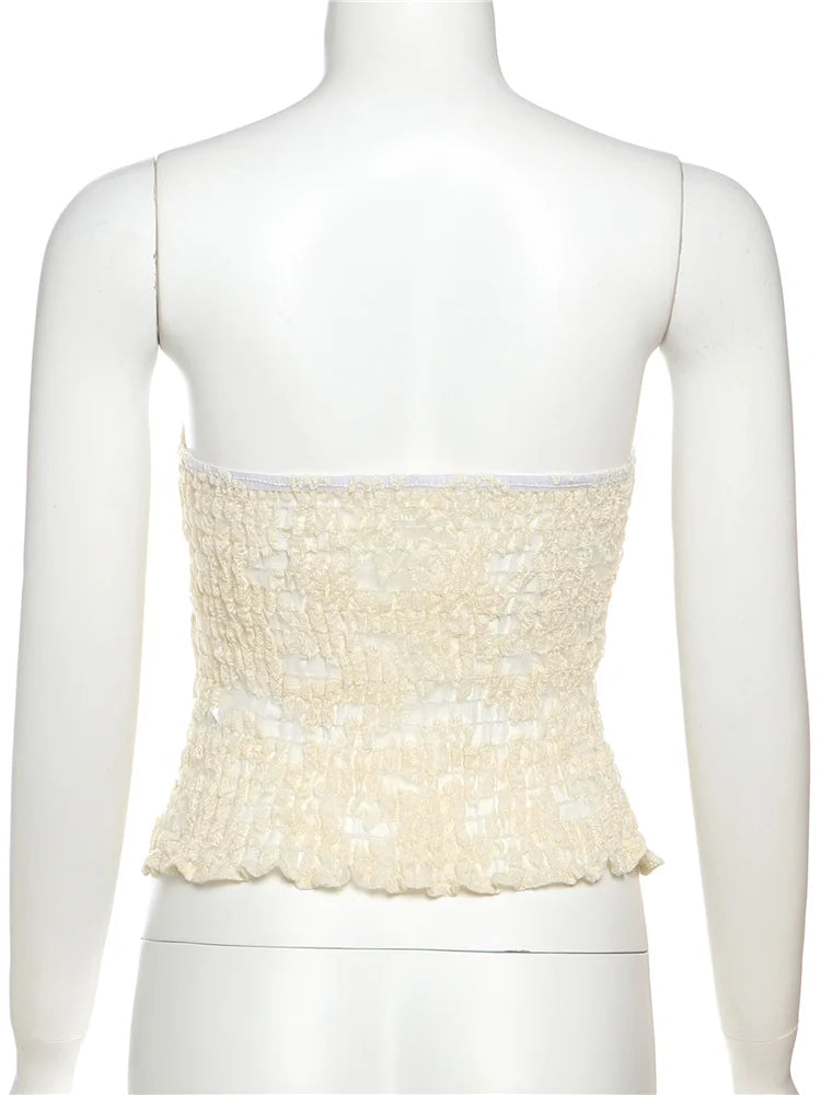 Weird Puss See Through Women Corset Top Warp Sleeveless Lace Concealed Metal Buckle Backless Sexy Summer Trend Midnight Mini Top